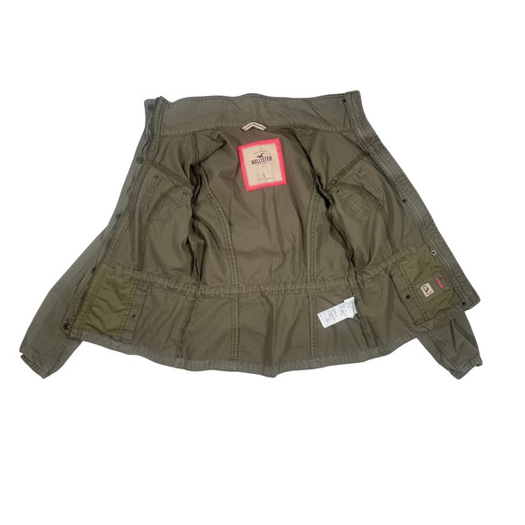 VTG Hollister Women's Military Field Jacket Olive Green Utility Drawstring Small - Picture 4 of 8